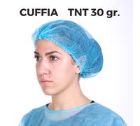 100 pz. - QUALITA’ PREMIUM Cuffia Monouso TNT Colore azzurro - DPI di CAT I Certificata CE - Copricapo