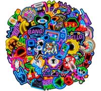 100 Rocket Neon Dazzle e Mix and Match Adesivi per Laptop, Skateboard, Bicicletta, Diario, Valigia, Casco, Auto, Moto - Impermeabili, Graffiti, Psichedelici