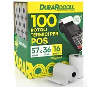 100 Rotoli Carta per POS Rotolini Termici 57x36 16m per Ricevute Scontrini | Rulli Carta Termica DuraRoooll Compatibile con Nexi Axerve Ingenico SumUp Pax Smart POS Rullini per Bancomat Carte di Credito