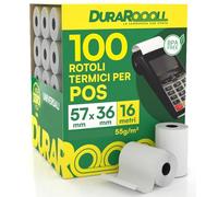 100 Rotoli Carta POS 57x36 Rotolini Termici DuraRoooll - Rulli Carta Termica 16m Compatibile con SumUp Nexi Pax Axerve Ingenico Smart POS - Rullini per Scontrini e Ricevute Carte di Credito Bancomat