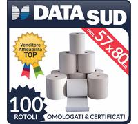 100 ROTOLI TERMICI MM 57x80 METRI CARTA DI ALTA QUALITA' - REGISTRATORI DI CASSA