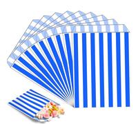 100 sacchetti blu per caramelle, a righe, 12,7 x 17,8 cm, per popcorn, pane, panini, biscotti, sacchetti per feste, snack, dolci, regali per torte, matrimoni, feste di compleanno, Natale