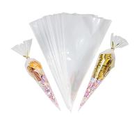 100 sacchetti conici in cellophane, 13 x 25 cm, con laccetti intrecciati, per dolci, snack, popcorn, cioccolatini, caramelle