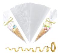 100 sacchetti conici per dessert, 16 x 30 cm, sacchetti usa e getta in plastica trasparente, sacchetti per alimenti per coni gelato, churros, zucchero filato, ciambelle, snack, richiudibili e a prova