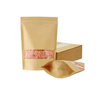 100 sacchetti di carta kraft con finestra, 20 x 30 cm, sacchetti stand up sacchetti sacchetti con chiusura a zip per prodotti di imballaggio, riutilizzabili, sigillabili