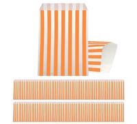 100 Sacchetti di Carta per Confetti 13x16cm - Sacchetti Regalo Piccoli con Righe Arancioni per Snack, Pane, Dolci, Feste Cinema, Compleanni Bambini e Feste Notturne