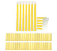 100 Sacchetti di Carta per Confetti 13x16cm - Sacchetti Regalo Piccoli con Righe Giallo per Snack, Pane, Dolci, Feste Cinema, Compleanni Bambini e Feste Notturne