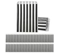 100 Sacchetti di Carta per Confetti 13x16cm - Sacchetti Regalo Piccoli con Righe Nero per Snack, Pane, Dolci, Feste Cinema, Compleanni Bambini e Feste Notturne
