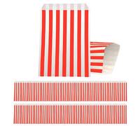 100 Sacchetti di Carta per Confetti 13x16cm - Sacchetti Regalo Piccoli con Righe Rosso per Snack, Pane, Dolci, Feste Cinema, Compleanni Bambini e Feste Notturne