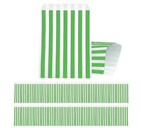 100 Sacchetti di Carta per Confetti 13x16cm - Sacchetti Regalo Piccoli con Righe Verde per Snack, Pane, Dolci, Feste Cinema, Compleanni Bambini e Feste Notturne