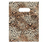 100 sacchetti di plastica per merchandising, 14,7 x 19,8 cm, sacchetti per la spesa, sacchetti regalo con manici fustellati, stampa leopardata