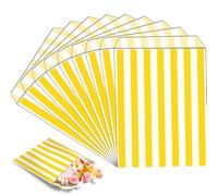 100 sacchetti gialli per dolci, a righe, 12,7 x 17,8 cm, per dolcetti, popcorn, pane, panini, biscotti, sacchetti per feste, snack, dolci, regali per torte, matrimoni, feste di compleanno, Natale