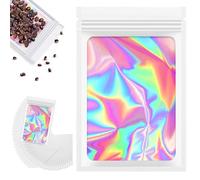 100 sacchetti in Mylar con finestra trasparente, sacchetti olografici per riporre piccoli oggetti, caffè, caramelle, 10,5 x 15 cm, colore bianco