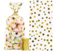 100 sacchetti per biscotti natalizi con stelle dorate, sacchetti per caramelle natalizie con stelle 275 x 125 mm, sacchetti di cellophane trasparente OPP, sacchetti di cellophane, sacchetti regalo