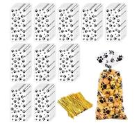 100 Sacchetti Per Caramelle Con Stampa Di Zampe Di Cane, 100 Sigilli Legati, Sacchetti Di Plastica Trasparenti, Graziosi Sacchetti Regalo Stampati, Sacchetti Per Imballaggio Alimentare