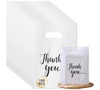 100 sacchetti regalo, 30 x 40 cm, in plastica per vestiti, con "Thank You", portatili, sacchetti regalo riutilizzabili, per la spesa (bianco)