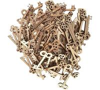 100 sagome miste in legno shabby chic a forma di chiave, per artigianato, centrotavola, decorazioni, 40 mm, Normale