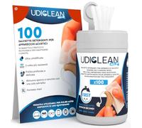 100 Salviette per Apparecchi Acustici Detergenti e Umidificate Udiclean - Barattolo Richiudibile Mantiene Umidità - Salviette Formato Maxi e Resistenti Pulizia Cerume Grasso e Sporco