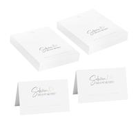 100 segnaposto per matrimonio, Schön dass du da bist mit Herz 85 x 55 mm, targhetta con nome, da tavolo, segnaposto per cresima, comunione, battesimo, celebrazione (a)