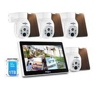 【100% Senza Fili+PTZ】Hiseeu Kit Videosorveglianza WiFi Solare Esterno con 10" Monitor, 10CH NVR 4X4MP Telecamera WiFi Esterno Solare, Visione Notturna a Colori, Rilevamento PIR Suono Allarme Remoto