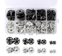 100 Set Bottoni Automatici da Cucire, 8.5 mm 12 mm 15 mm 21 mm Bottoni Clips a Pressione da Cucire, Neri Argento Bottoni Automatici Grandi,con Scatola Trasparente per Vestiti, Cucito, Fai da te