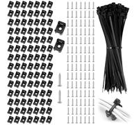 100 Set Fermacavi Muro in Nylon da Parete con Supporto per Fascette Tipo Sella e Viti, Fascetta Nera per Cavi Piccola 10 cm, Fascette Plastica per Cablaggio, Fascette Stringicavo per Organizzare Cavi