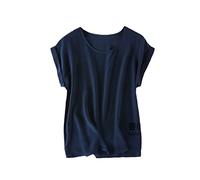100% seta t-shirt allentato tipo Top camicetta girocollo mezza maniche orlatura camicia, Marina Militare, XL