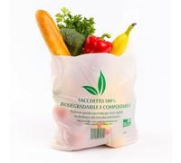 100 Shopper Biodegradabili e Compostabili 100% - Buste Bio -MISURA: 30x60 cm, Soffietti 8+8 - Sacchetti Eco per Trasporto Merci e Alimenti - Resistenti e Ideali per Negozi, Bianco