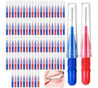 100 spazzolini interdentali - Spazzole interdentali riutilizzabili con rosso/blu (2 misure), strumento per la pulizia dei denti per parentesi graffe/corone, igiene orale professionale contro placca e