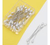 100 spilli per corpetto con scatola, aghi a forma di pera, lunghi e dritti, per matrimonio, con testa bianca a goccia e perle, per bouquet, trapuntatura, cucito, spille, trapunte, fiori, fai da te