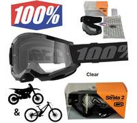 100% Strata V2 Goggle Motocross Moto MTB Bicicletta Occhiali MX Nero (Clear)