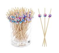 100 Stuzzicadenti Decorativi in Legno con Perline Spiedini da Cocktail Riutilizzabili per Aperitivo, Feste e Natale Stecchini per Aperitivo Lunghi, Spiedini Legno Ecologici, Set Regalo Capodanno