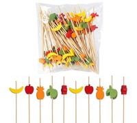 100 Stuzzicadenti Decorativi in Legno, Spiedini per Frutta e Aperitivo, Bastoncini per Cocktail e Finger Food, Decorazioni per Tavola e Feste, Set di Stecchini Colorati per Dessert e Snack, 12 cm