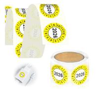 100 targhette di prova annuali 2026, 20 mm, colore giallo, adesivi di prova su rotolo, autoadesive per la manutenzione, etichette di prova e calci per test
