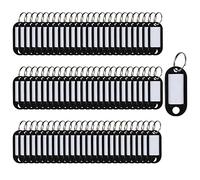 100 targhette portachiavi in plastica per portachiavi, targhette identificative, targhette per nome, etichette per bagagli, etichette con etichette ad anello diviso, Nero, 5 x 2.2cm