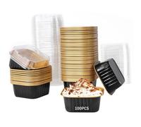 100 tazze da dessert usa e getta con coperchio, contenitori quadrati in alluminio per muffin e cupcake, pirottini in alluminio per cottura, picnic e feste