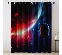 100% Tende Oscurante, Galassia Universo Universo Stelle Motivo Interni Termiche Tende con Occhielli, Blu Scuro Stampa Decorazione Per Soggiorno Camera Da Letto Ristorante, 140L x 280A cm (2 Pannelli)