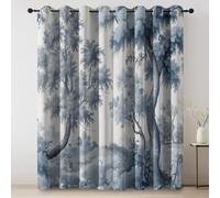 100% Tende Oscuranti Termiche H 245 X B 140 Cm (2Er Pack) - Neoclassicismo Foresta Ruscello Blu, Anti Luce E Anti Uv, Isolanti Dal Calore, Con Occhielli, Per Soggiorno, Camera Da Letto