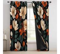 100% Tende Oscurantistile Retrò Americano Fiori Foglie Verdi Tende Con Occhielli Stampate Isolanti H 145 X B 140 Cm (2Er Pack) Per Camera Da Letto Soggiorno Cucina Nero - Per Interni