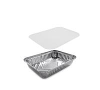 100 VASCHETTE CONTENITORI IN ALLUMINIO DA 4 PORZIONI + 100 COPERCHI INCLUSI R29L