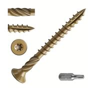 100 viti for legno a testa piatta #8x1-1/2", #8x2", #10x3" - Rivestite in resina epossidica antiruggine, marrone dorato, compatibili con trapano a stella T20(8x1-1 2)