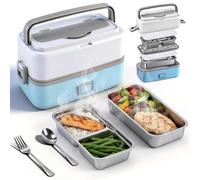 100 W Scaldavivande Elettrico Portatile, Scalda Vivande Elettrico con 2 Contenitori in Acciaio Inossidabile 304 Rimovibili, Compreso Forchetta e Cucchiaio,1.2L Lunch box Ideale per Ufficio, Casa