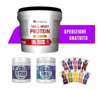 100% whey protein 4 kg + Creatina monoidrato + BCAA con B6 + x 1 Bustina Bolero