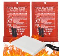 100 x 100 cm, coperta antincendio per emergenze, grande coperta antincendio per la cucina, in fibra di vetro con manici in cotone ignifughi, per casa, ufficio, caravan