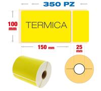 100 x 150 mm, f. 25 - Rotolo n° 350 etichette termiche A6 colore giallo adesive 10x15