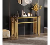 100 x 30 x 80 cm, moderno tavolino da caffè bianco lucido, piccolo tavolino per il soggiorno, tavolo consolle, piedi dorati, due possibilità di appoggio (nero)