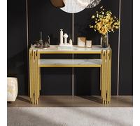 100 x 30 x 80 cm, moderno tavolino da caffè bianco lucido, piccolo tavolino per il soggiorno, tavolo consolle, piedi dorati, due possibilità di appoggio (bianco)