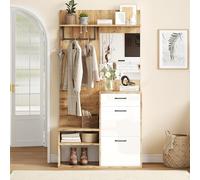 100 x 38,5 x 190 cm, set di armadi con specchio, scarpiera, scarpiera, corridoio, armadio pensile, armadio compatto, con 1 cassetto e 2 armadi, molto spazio di archiviazione, bianco + colore originale