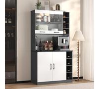 100 x 47 x 187 cm, armadio da cucina, buffet con illuminazione a LED e fori per cavi, tavolo da cucina in legno, grande spazio per microonde, autoportante, ripiani laterali regolabili in altezza