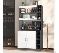 100 x 47 x 187 cm, armadio da cucina, buffet con illuminazione LED ambientale e fori per cavi, mobile alto da cucina in legno, ripiani laterali regolabili in altezza, ampio spazio per forno a